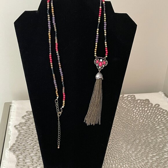 Mala Inspired Beaded Necklace Metal Tassel - Picture 5 of 6